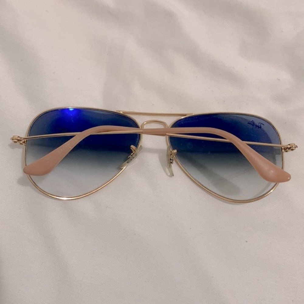 Ray-Ban aviator sunglasses blue ombré gradient lenses gold hardware - Picture 2 of 5